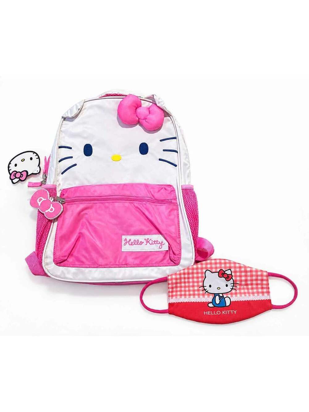 Hello Kitty Kids Backpack White Pink with Hello Kitty Washable Mask